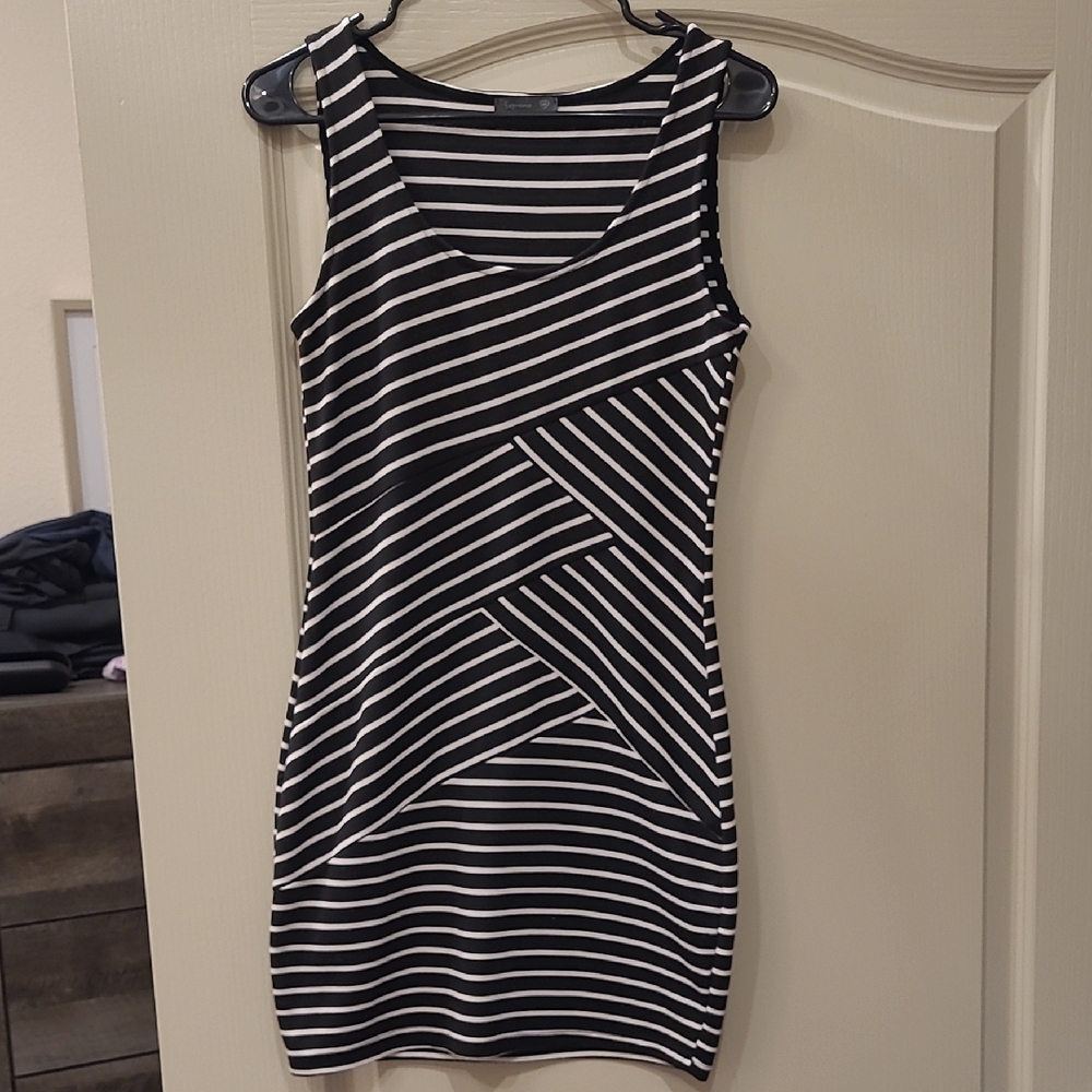 Soprano Black and White Striped Mini Dress